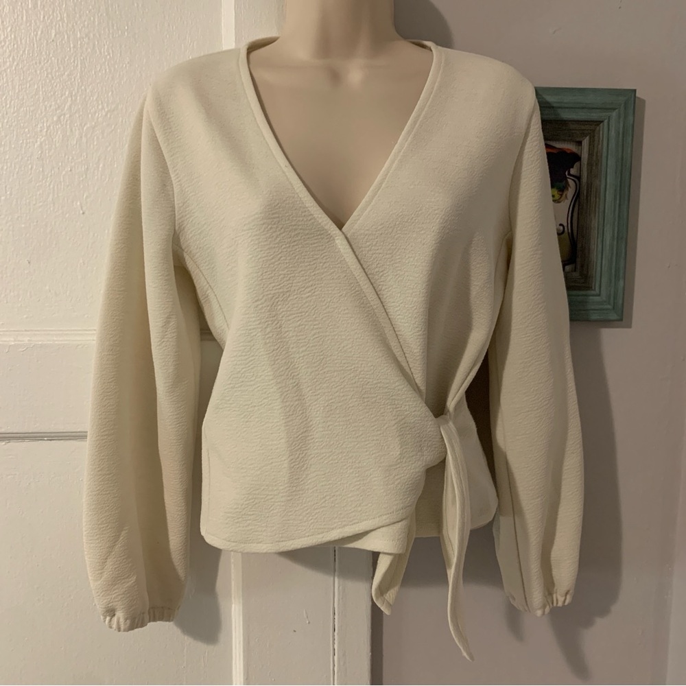 Madewell Texture & Thread White Wrap Shirt Blouse
